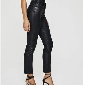 NWT AG The Isabelle high-rise straight crop, stretch sateen leatherette jeans